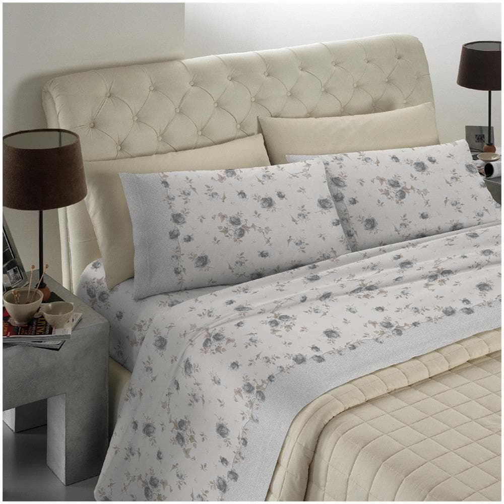 Set Completo Lenzuolo Di Percalle Altissima Qualità 600 Fili Pettinato Francese (per Materasso 130/140 Cm, Altezza Fino A 35 Cm) - Alexandra Grigio - Foto 1