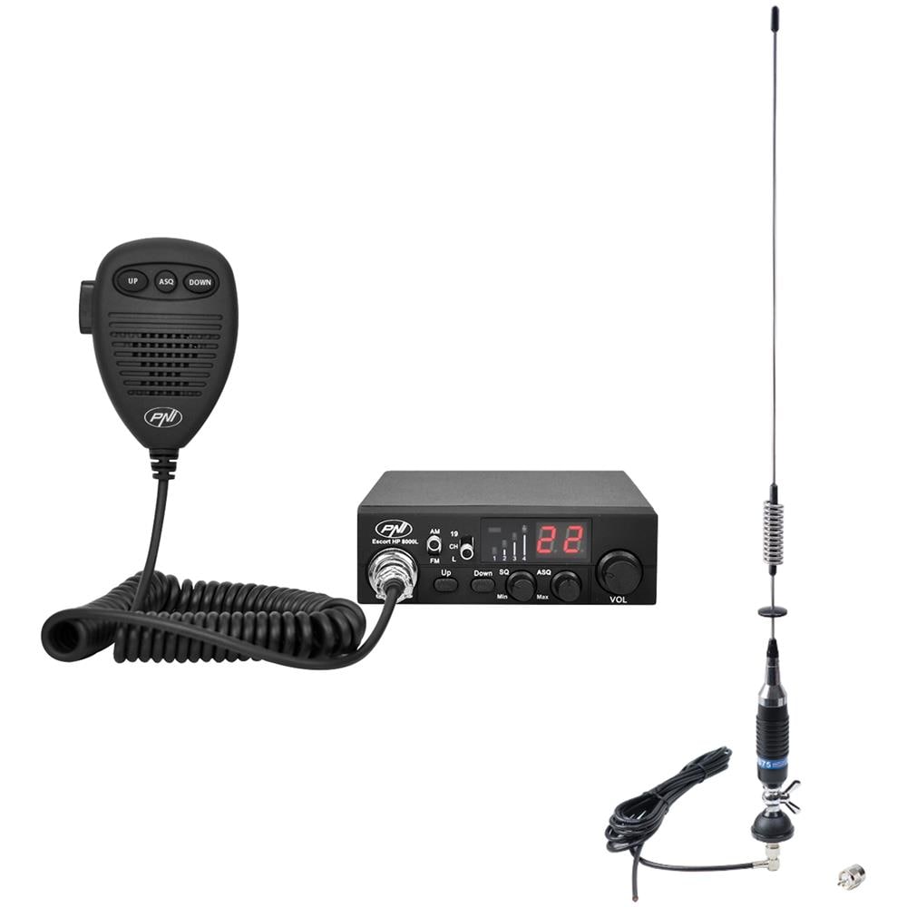 Cb Escort Radio Kit Hp 8000l Asq + Cb S75 Antenna Con Cavo E Supporto Fisso - Foto 1