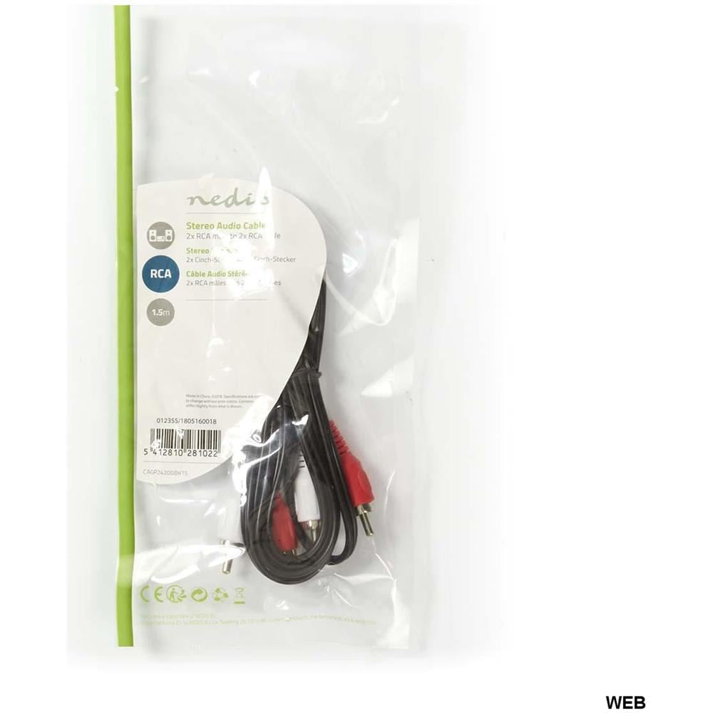 Cavo Audio Stereo 2x Rca Maschio - 2x Rca Maschio 1,5 M Nero - Foto 2