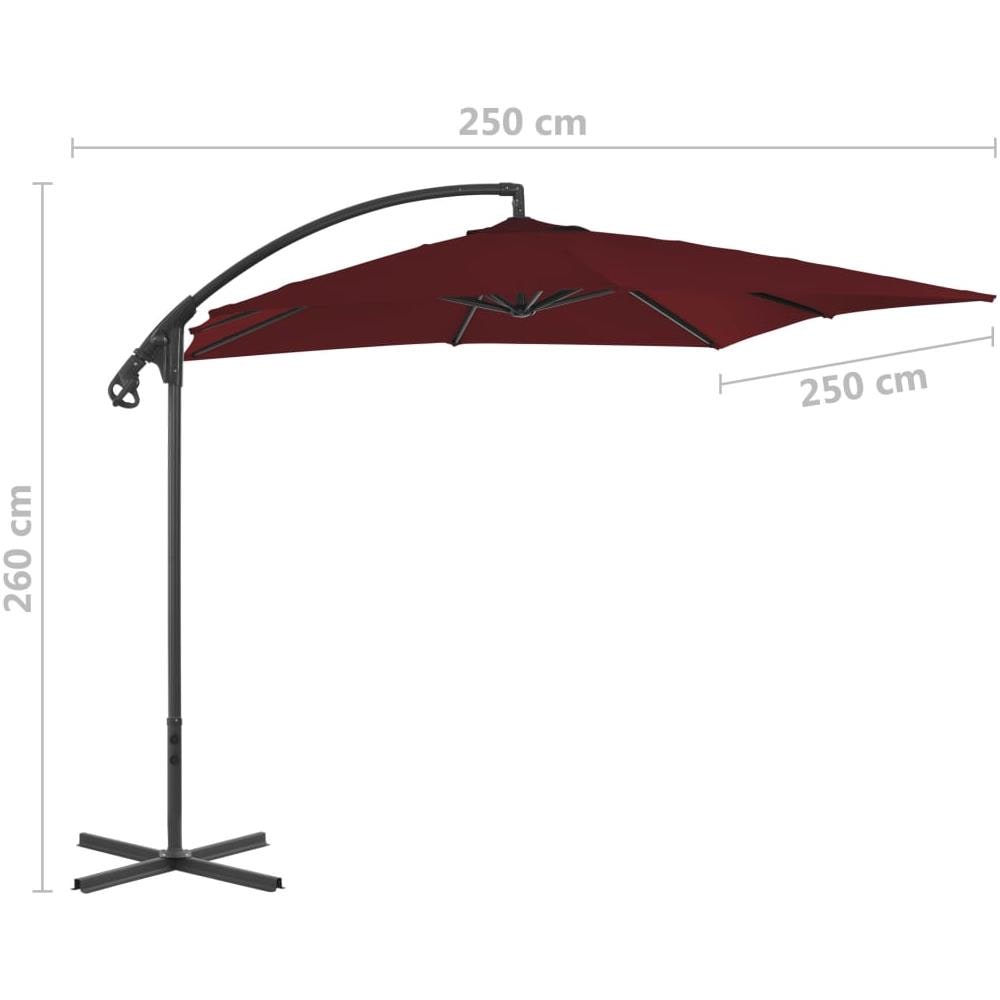 Ombrellone A Sbalzo Con Palo In Acciaio 250x250 Cm Rosso Vino - Foto 7