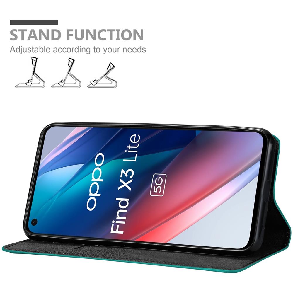 Custodia Compatibile Con Oppo Find X3 Lite In Turchese Petrolio - Coperchio Protettiva Con Chiusura Magnetica, Funzione Stand E Tasca Per Le Carte - Foto 2