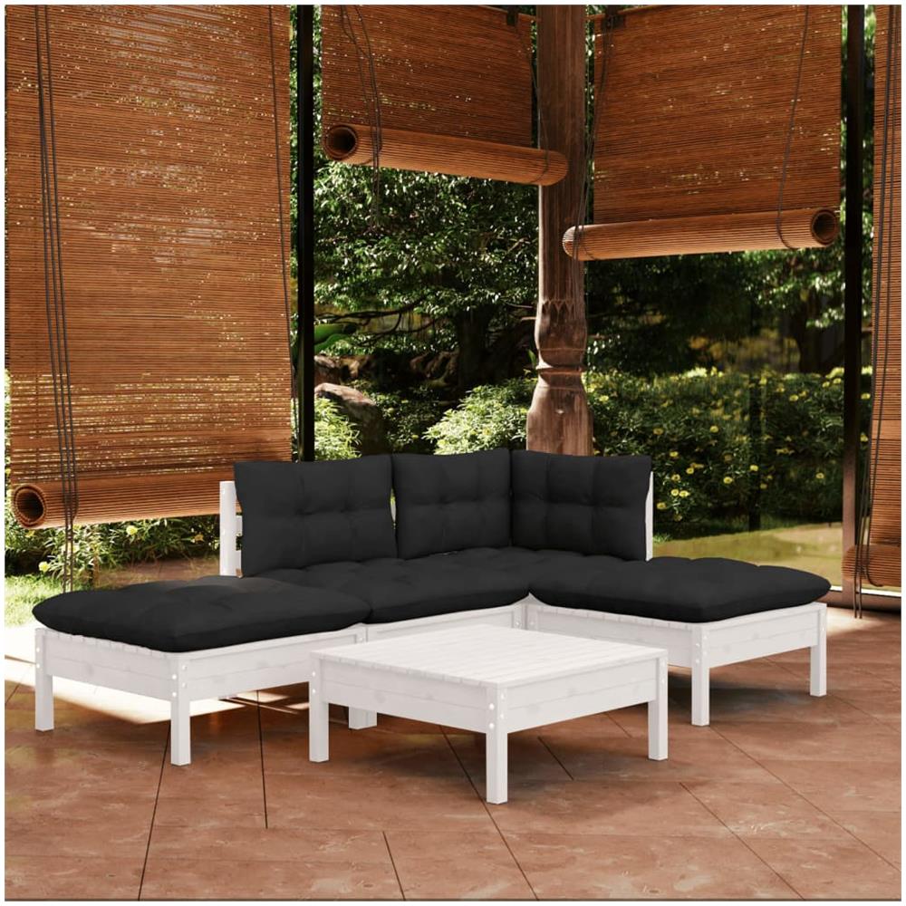 Set Divani da Giardino 5 pz con Cuscini Bianchi Legno di Pino - Foto 1