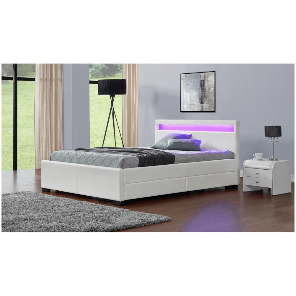 Enfield Struttura Letto In Similpelle Bianca Con Contenitore E Led 140x190 Cm - Foto 2