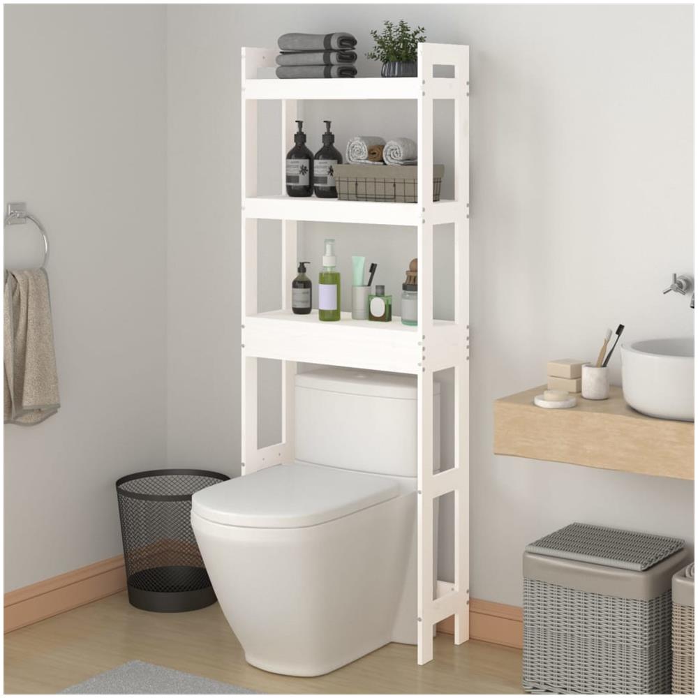 Rastrelliera Da Bagno Bianca 63x26x171 Cm Legno Massello Pino - Foto 1