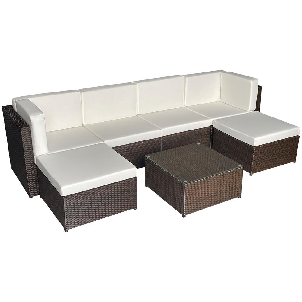 Bonifacioset 6 Posti In Resina Intrecciata Marrone - Cuscino Crema - Foto 1