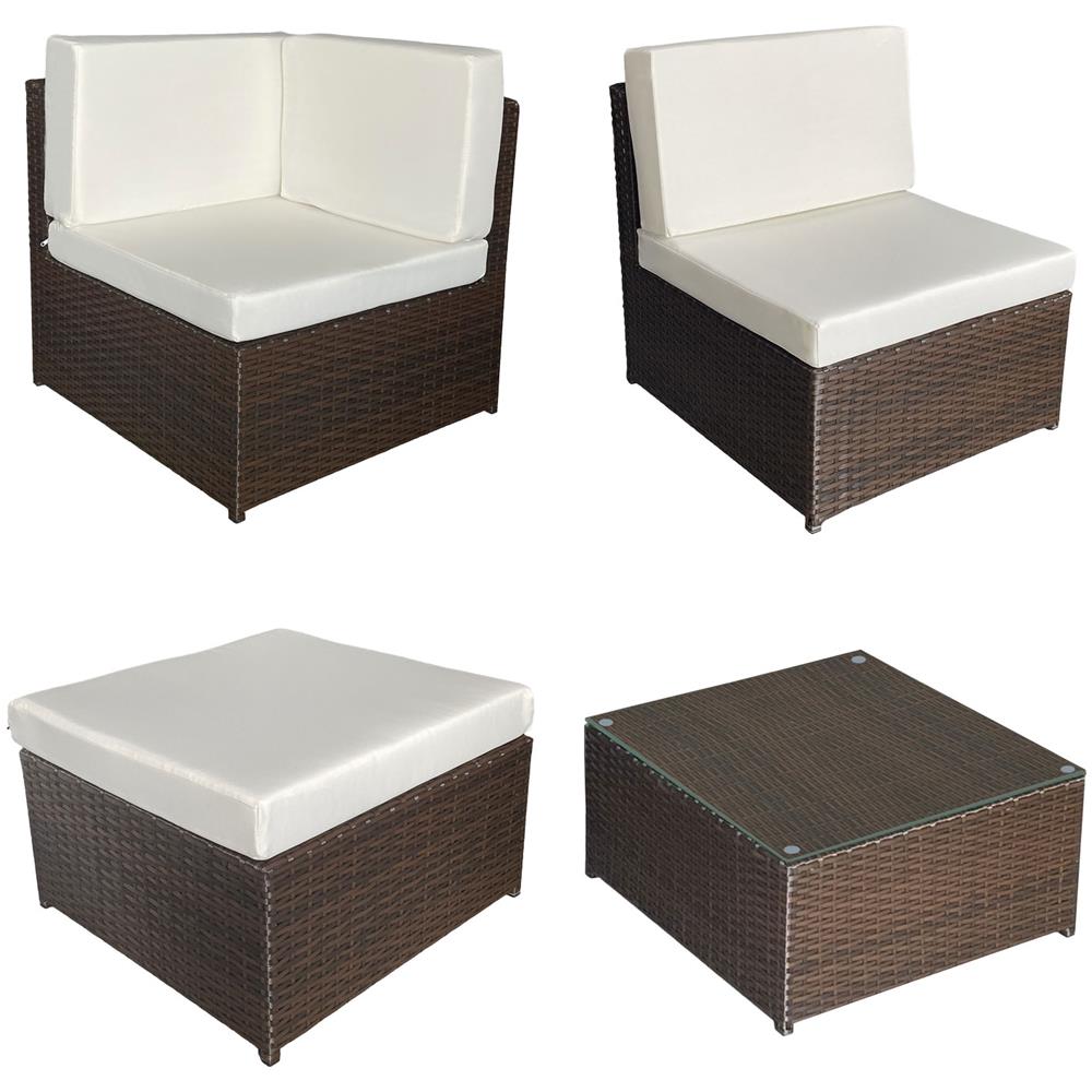 Bonifacioset 6 Posti In Resina Intrecciata Marrone - Cuscino Crema - Foto 2