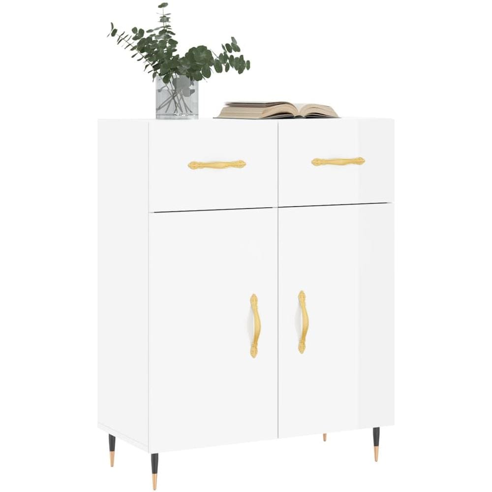 Credenza 69,5x34x90 Cm In Legno Multistrato Bianco Lucido - Foto 3