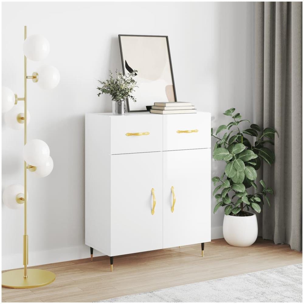 Credenza 69,5x34x90 Cm In Legno Multistrato Bianco Lucido - Foto 1