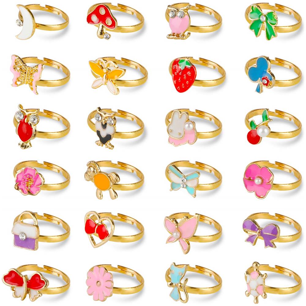 24 Pezzi Anelli Regolabili Per Bambine, Anelli Per Gioielli Principessa Con Scatola A Forma Di Cuore, Ragazza Fai Finta Di Giocare E Vestire Anelli Per Bambini Bambini - Stile Casuale - Foto 1