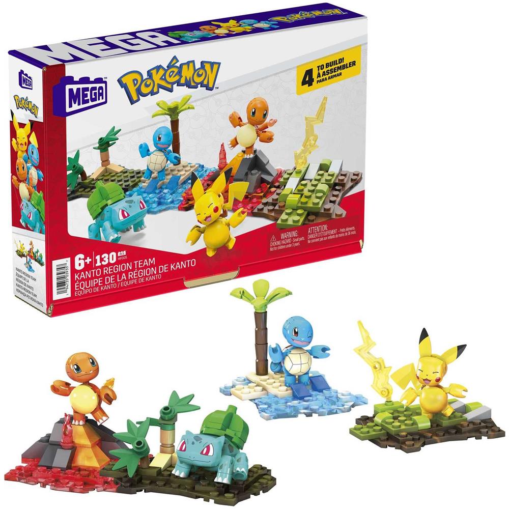 Set Di Giocattoli Da Costruzione Di Action Figure Pokémon Mega, Squadra Della Regione Di Kanto Con 130 Pezzi, 4 Personaggi Posizionabili, Idee Regalo Per Bambini - Foto 1