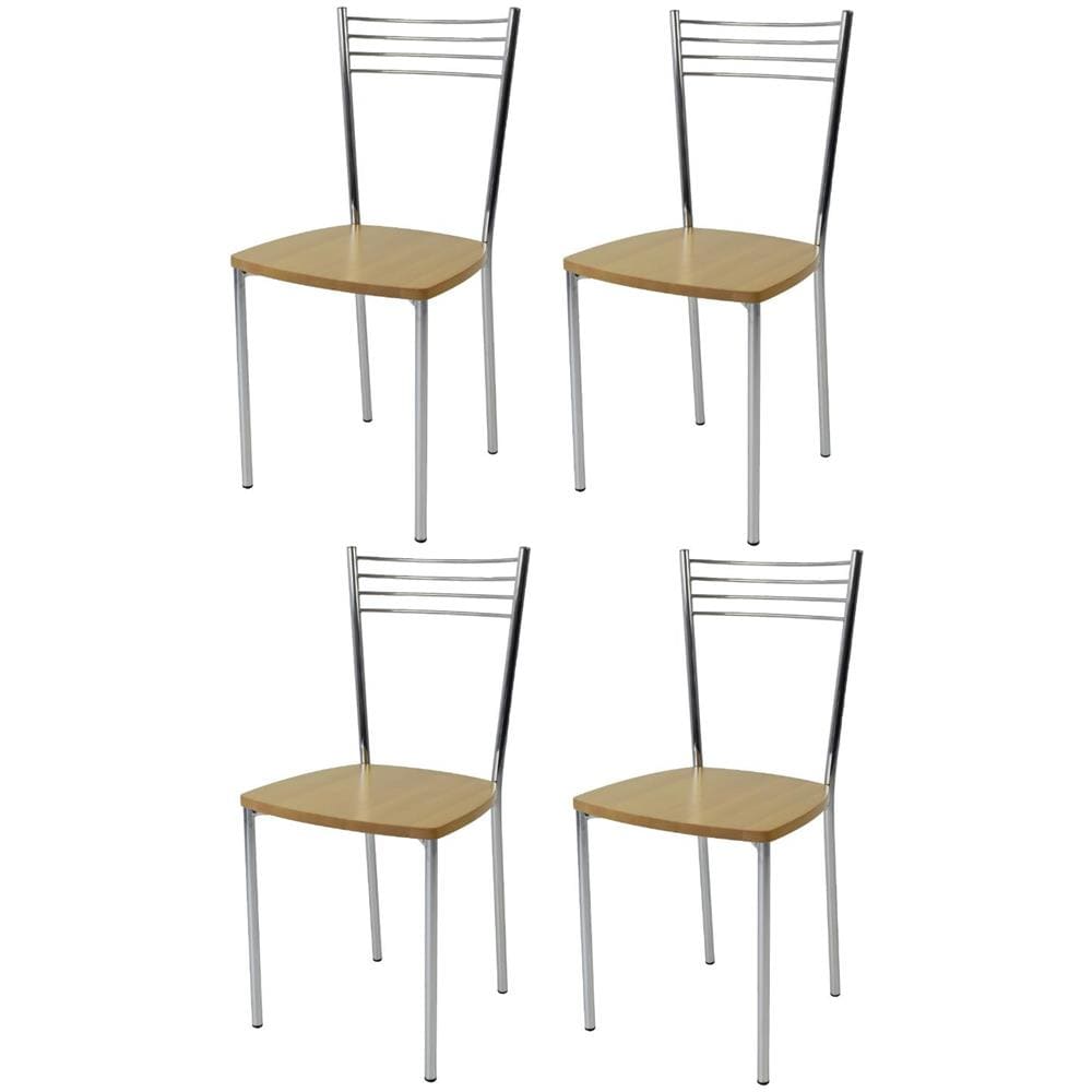 Set 4 Sedie modello Elena per cucina bar e sala da pranzo, robusta struttura in acciaio cromato, seduta in legno color rovere - Foto 1