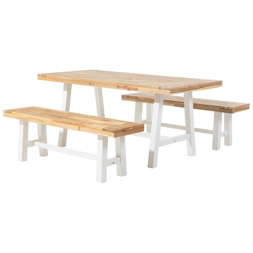 Set Di Tavolo E Panchine Da Giardino In Legno Bianco Marrone Scania - Foto 1