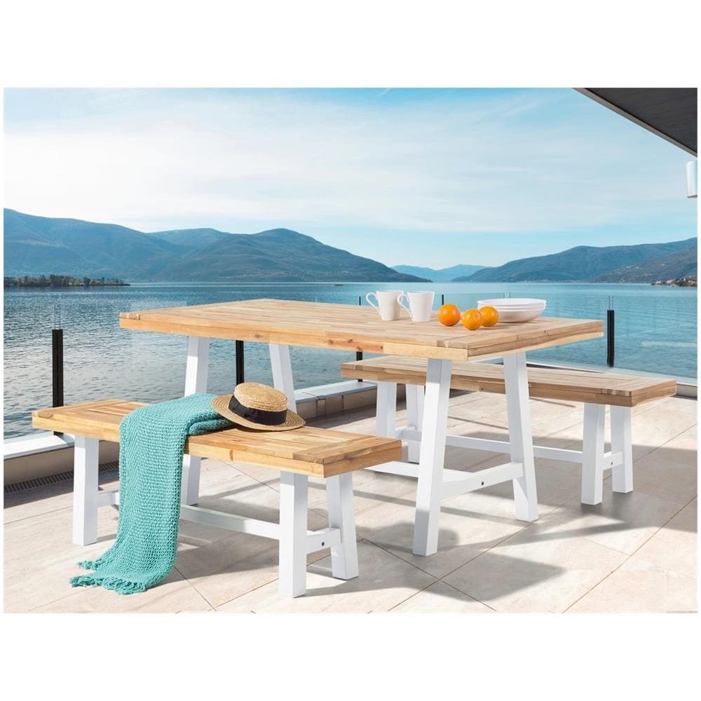 Set Di Tavolo E Panchine Da Giardino In Legno Bianco Marrone Scania - Foto 2