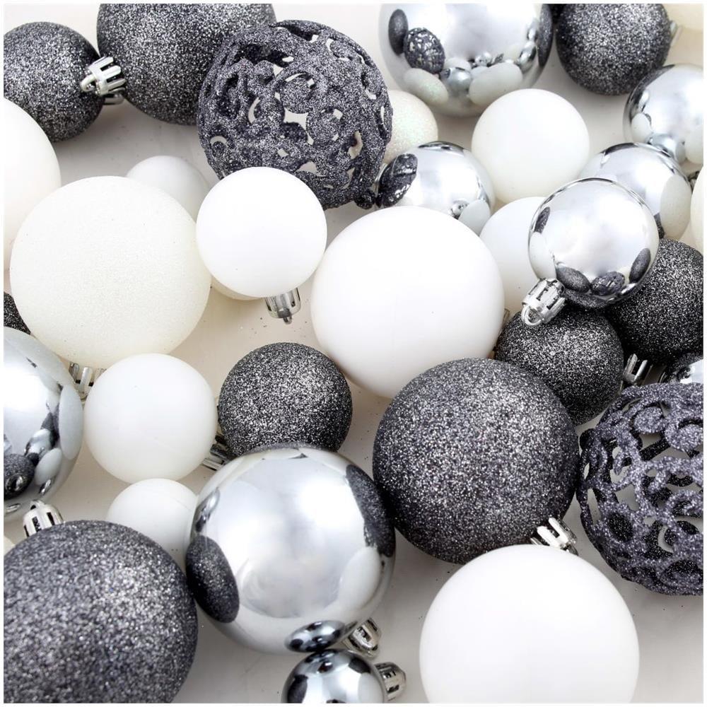 Set Palline di Natale 100 pz 3/4/6 cm Bianco / Grigio - Foto 2