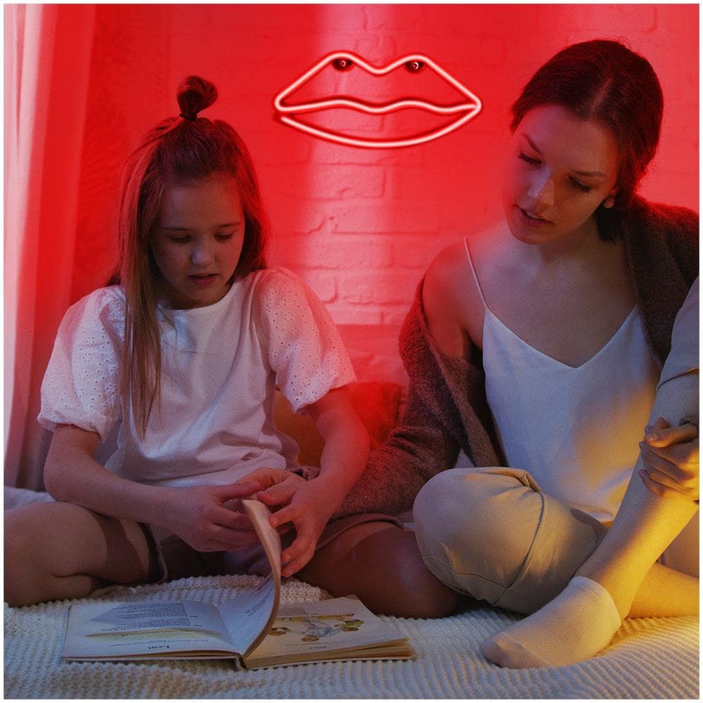 Neon A Led Design Labbra Stile Retrò Con Gancio Da Muro Rosso - Foto 7