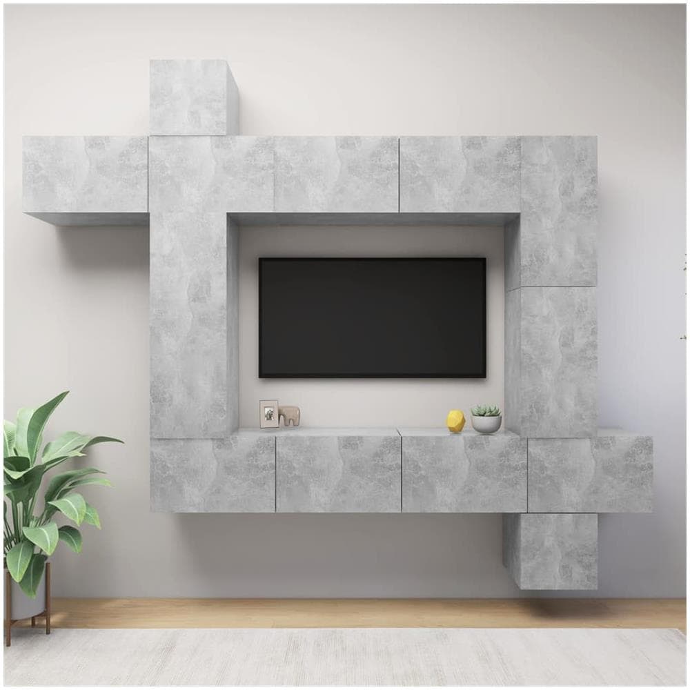 Set Porta Tv 9 Pz Grigio Cemento In Truciolato - Foto 1