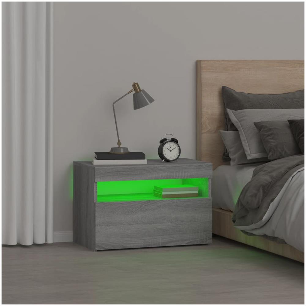 Comodino con Luci LED Grigio Sonoma 60x35x40 cm - Foto 2