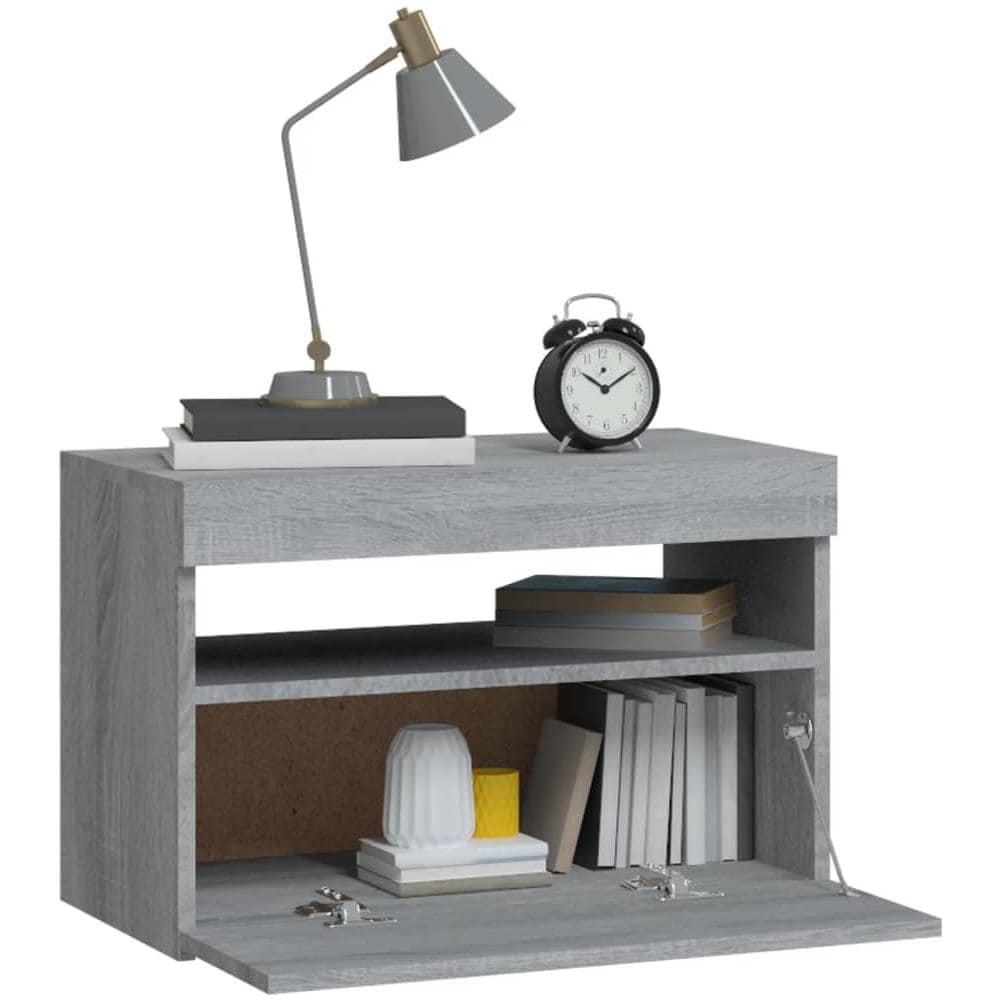 Comodino con Luci LED Grigio Sonoma 60x35x40 cm - Foto 9