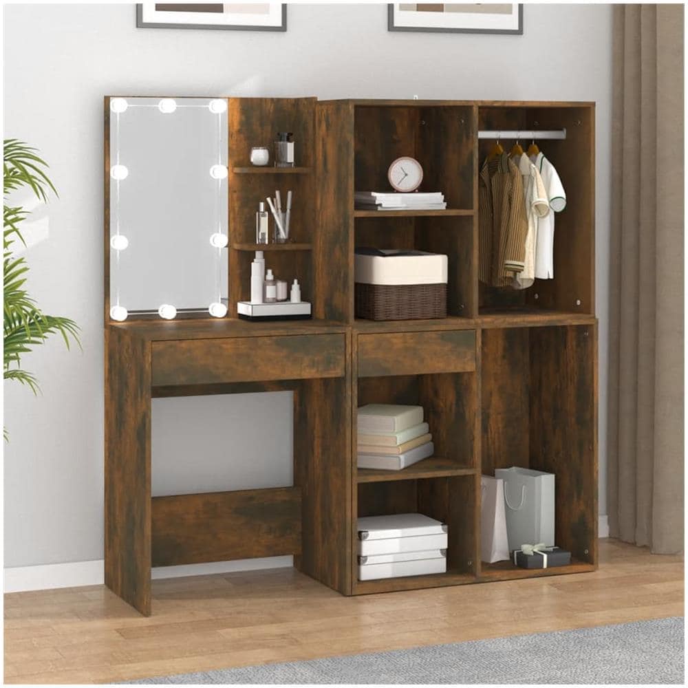 Toeletta Con Led E Armadietti Rovere Fumo In Legno Multistrato - Foto 1