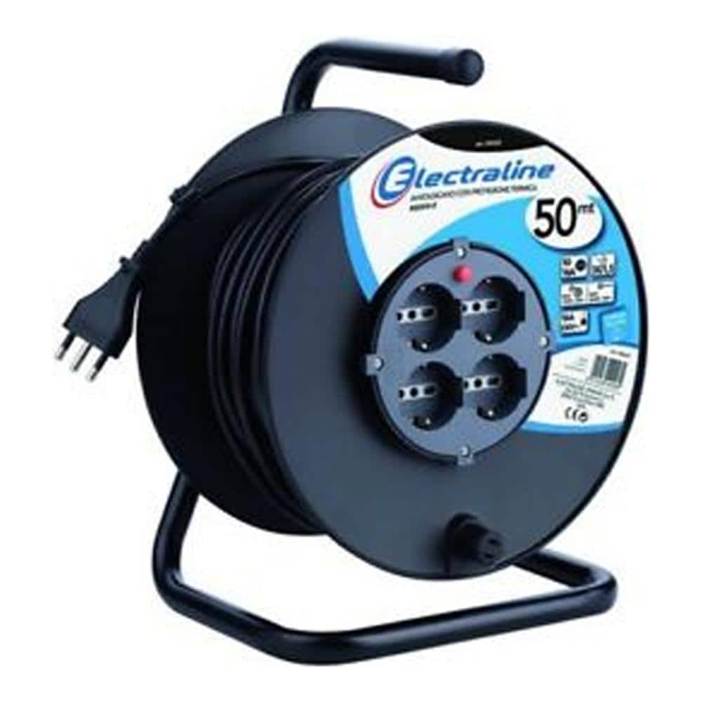 49028 Avvolgicavo 50 Mt, 4 Prese Polivalenti (schuko + 10/16a) , Spina 16a, Con Protezione, Nero - Sezione Cavo 3g1,5 Mm² - Foto 5