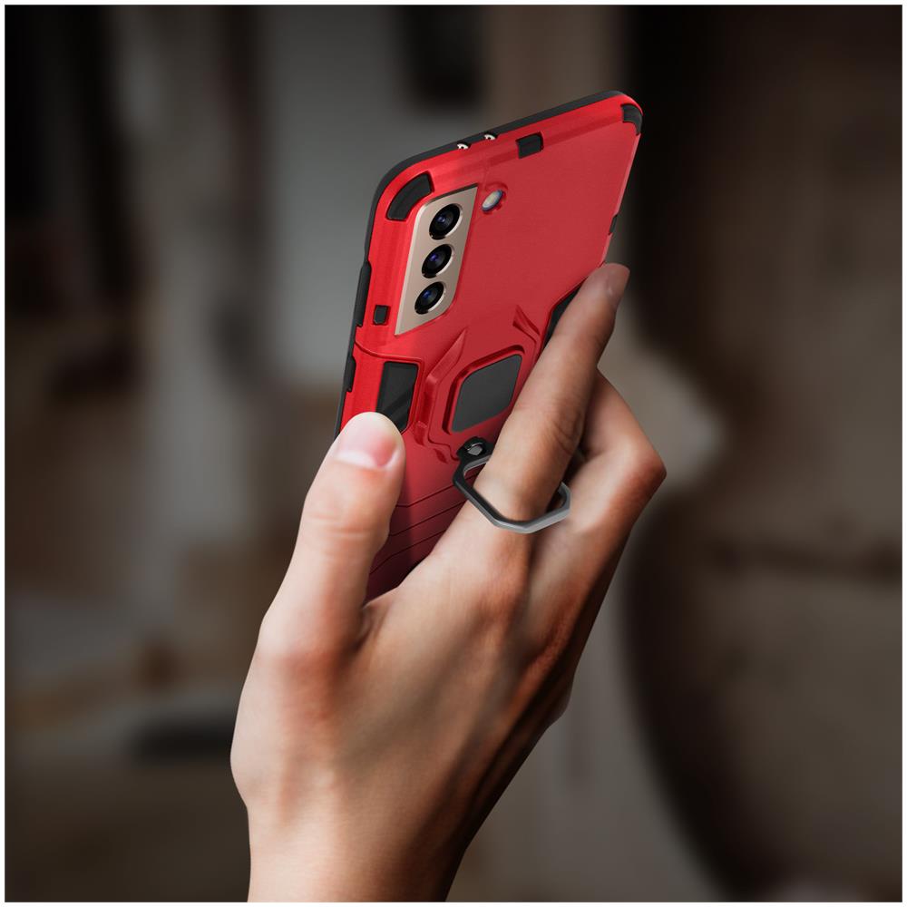 Cover Samsung Galaxy S21 Plus Bi-materiale Anello Supporto Video Rosso - Foto 2