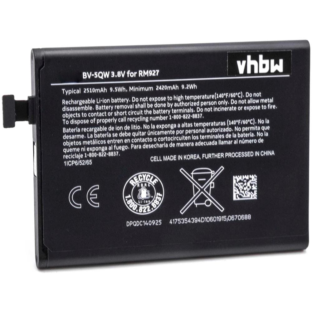 Batteria Sostituisce Microsoft / Nokia Bv-5qw Per Smartphone Cellulare (2510mah, 3,8v, Li-ion)  - Foto 1