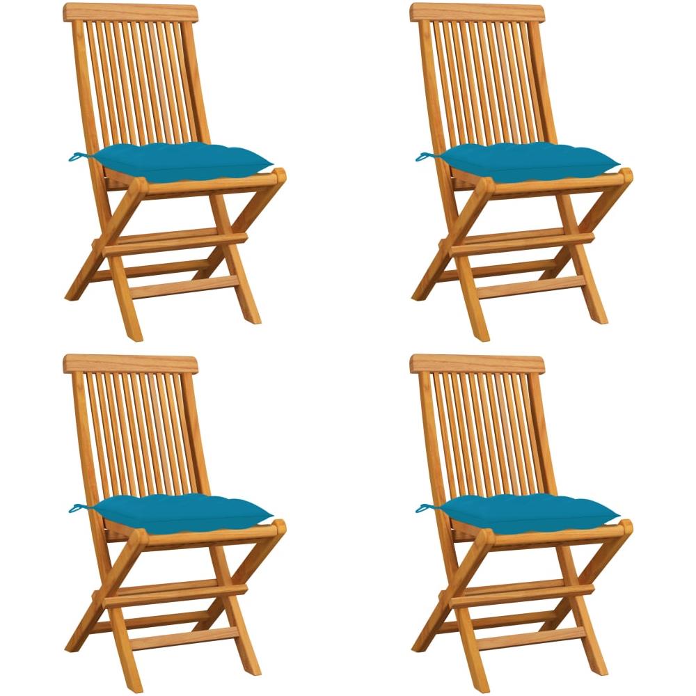 Sedie da Giardino con Cuscini Azzurro 4 pz in Massello di Teak - Foto 1