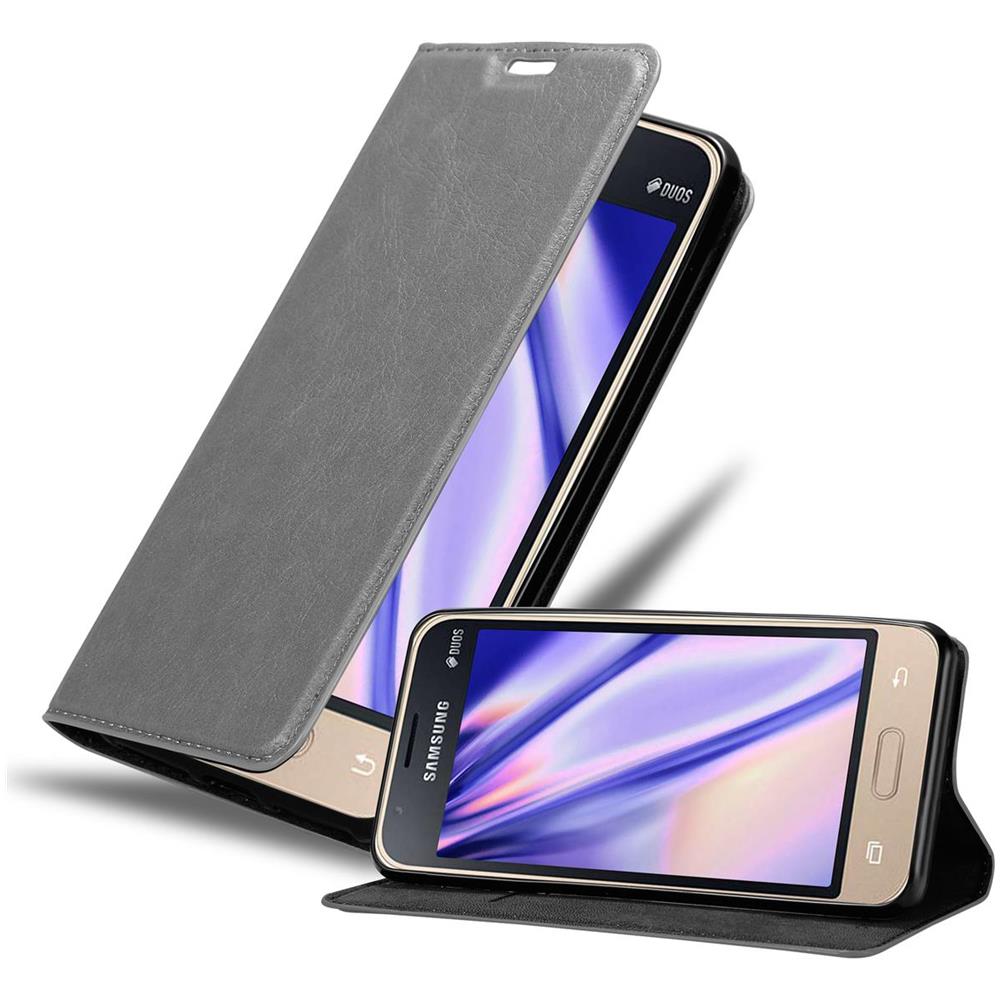 Custodia Compatibile Con Samsung Galaxy J1 Mini 2016 In Grigio Titanio - Coperchio Protettiva Con Chiusura Magnetica, Funzione Stand E Tasca Per Le Carte - Foto 1