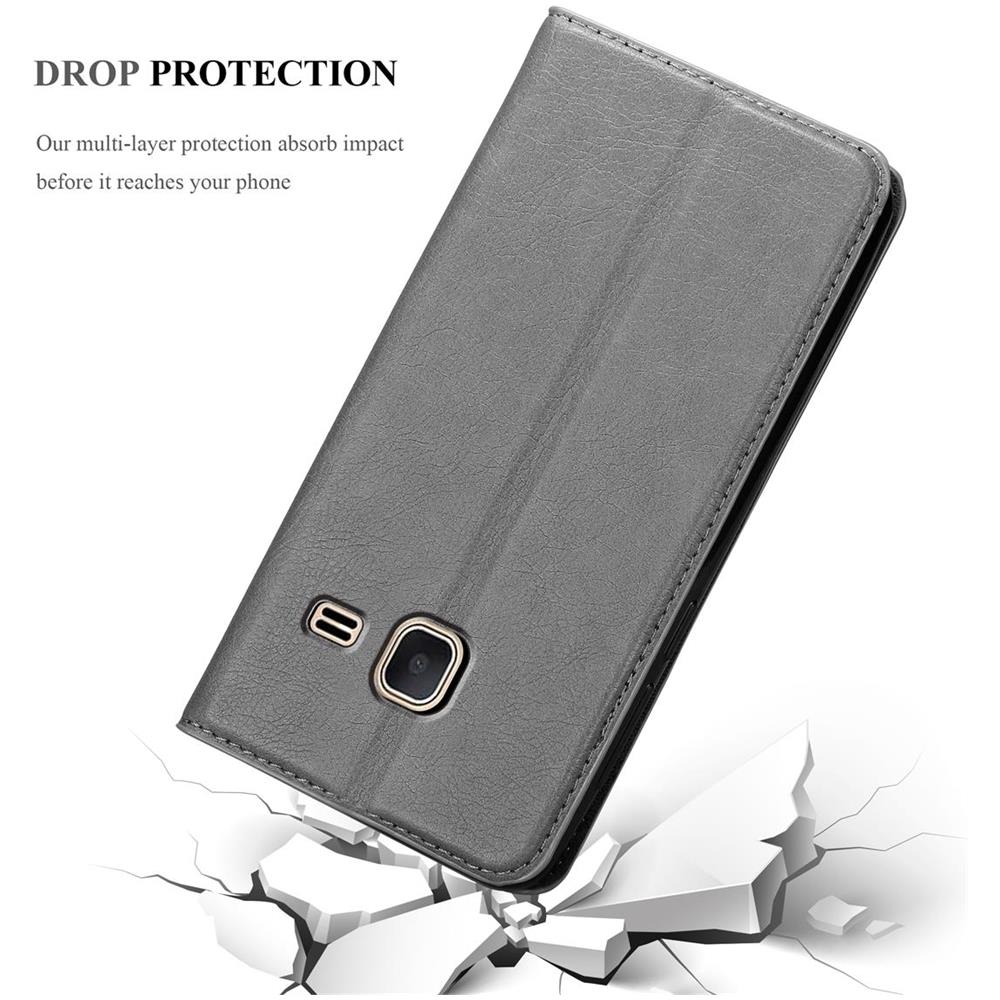 Custodia Compatibile Con Samsung Galaxy J1 Mini 2016 In Grigio Titanio - Coperchio Protettiva Con Chiusura Magnetica, Funzione Stand E Tasca Per Le Carte - Foto 8