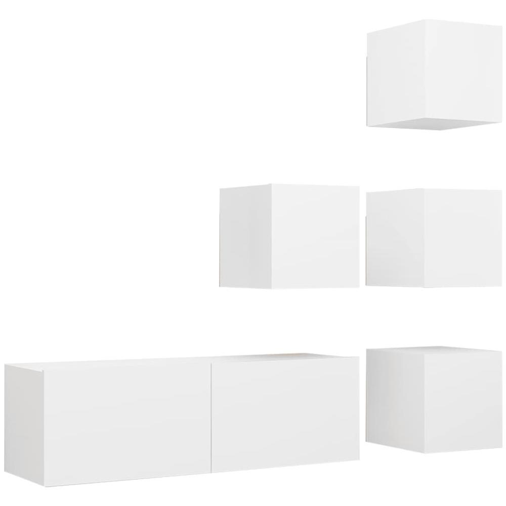 Set Mobili Porta TV 5 pz Bianco in Legno Multistrato - Foto 2