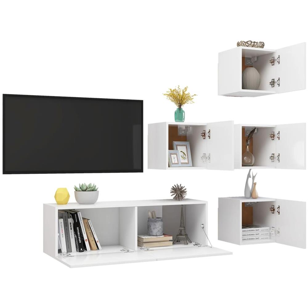 Set Mobili Porta TV 5 pz Bianco in Legno Multistrato - Foto 3