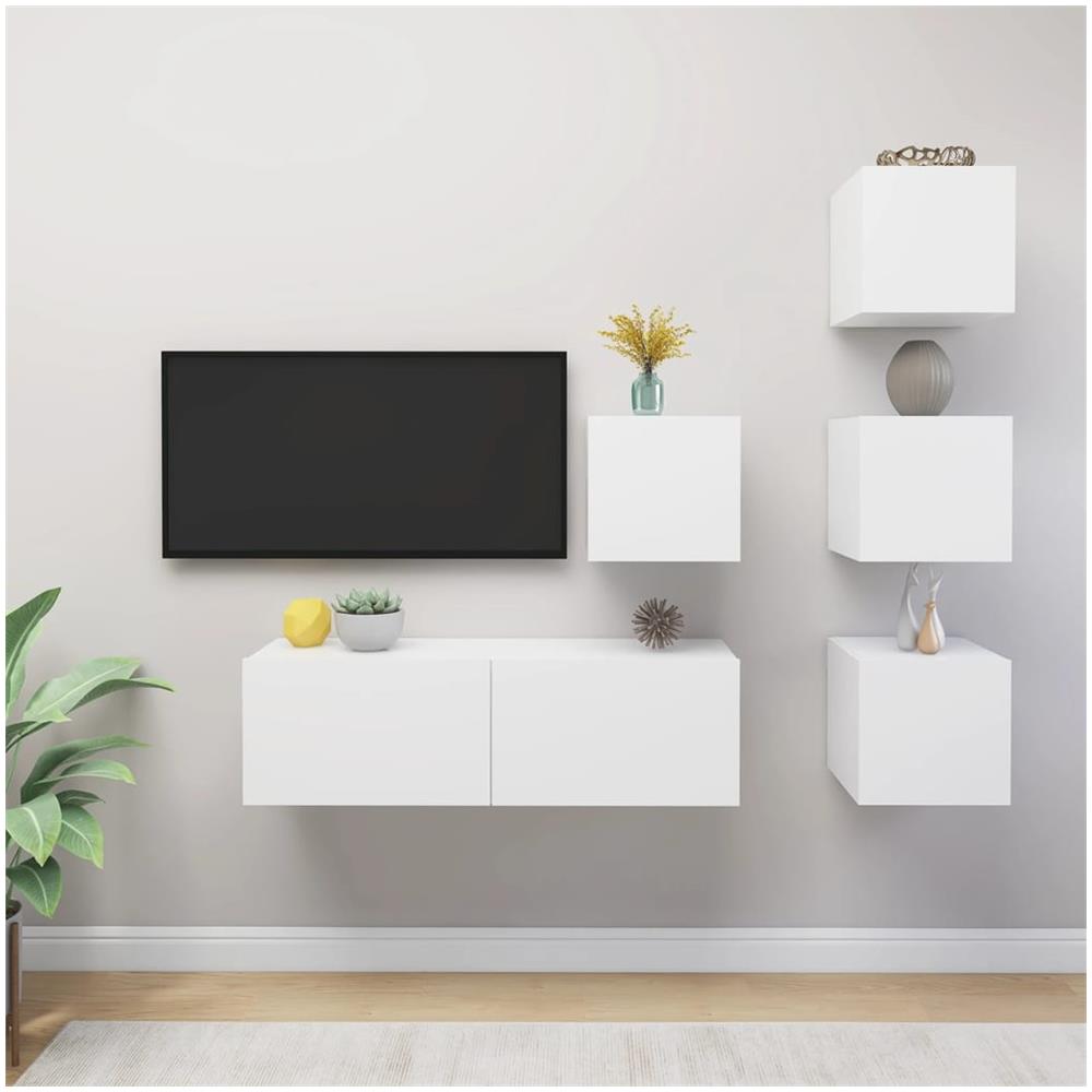 Set Mobili Porta TV 5 pz Bianco in Legno Multistrato - Foto 1