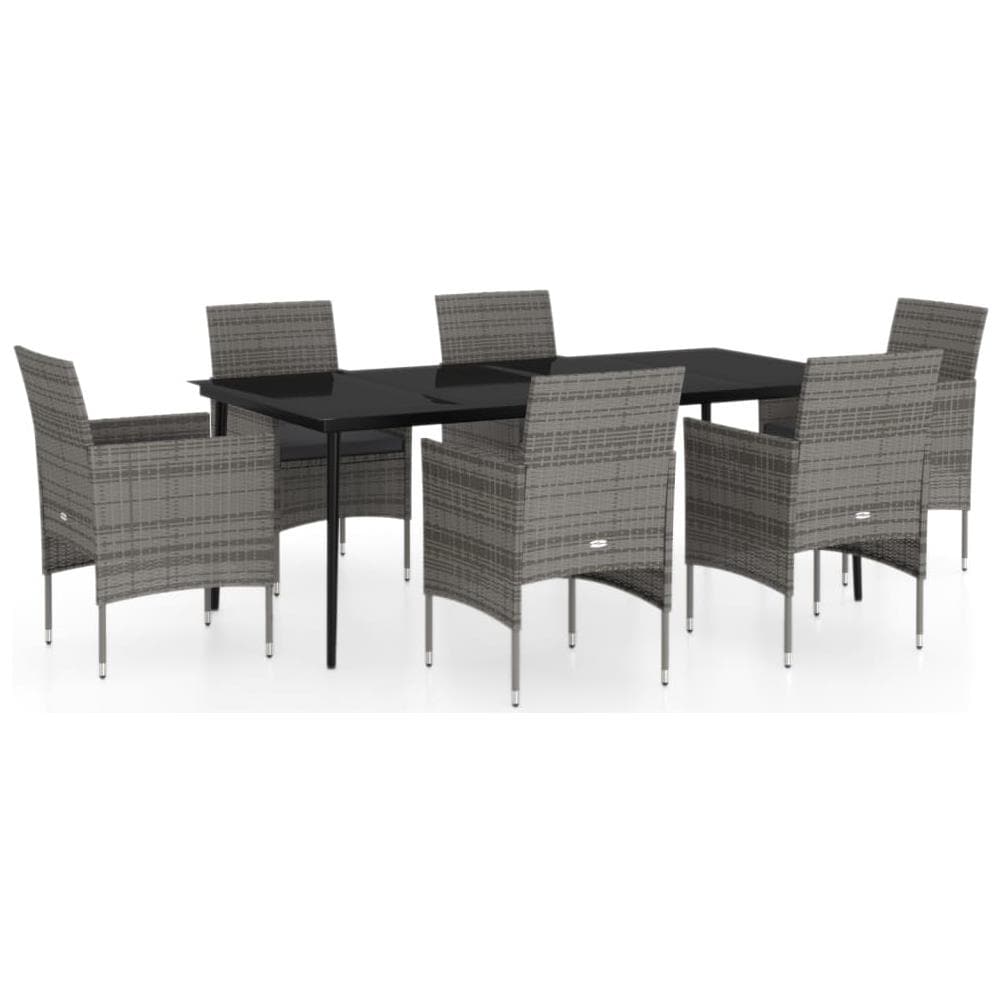Set Da Pranzo Per Giardino 7 Pz Con Cuscini Grigio E Nero - Foto 2