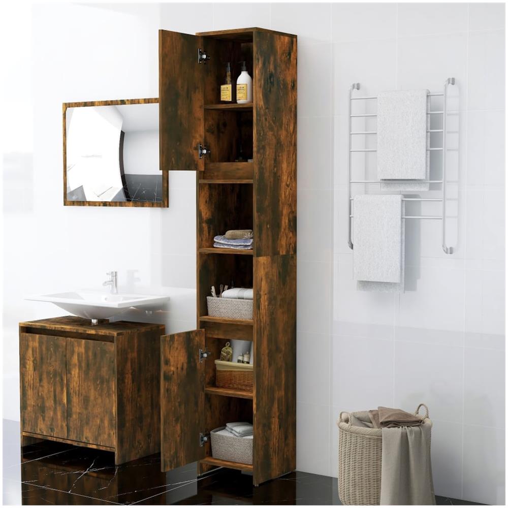Armadietto Bagno Rovere Fumo 30x30x183,5cm Legno Ingegnerizzato - Foto 2