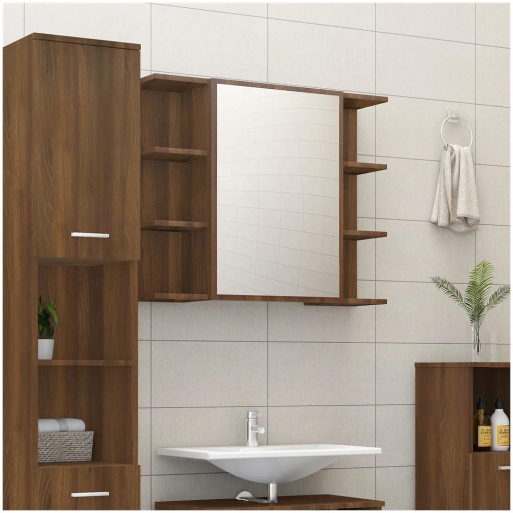 Mobile Da Bagno Specchio In Rovere Marrone 80x20,5x64 Cm Legno - Foto 1