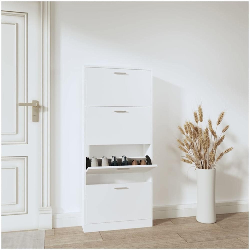 Scarpiera Bianca 59x17x150 Cm In Legno Multistrato - Foto 1