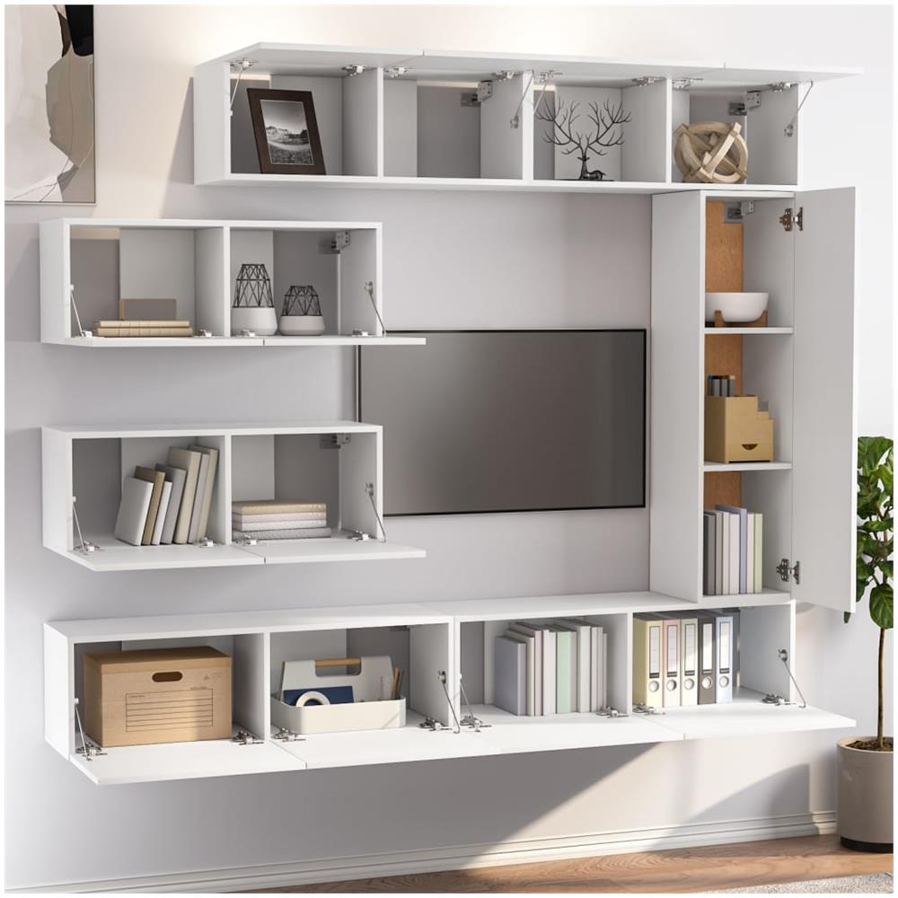 Set Di Mobili Porta Tv 7 Pz Bianco In Legno Multistrato - Foto 3