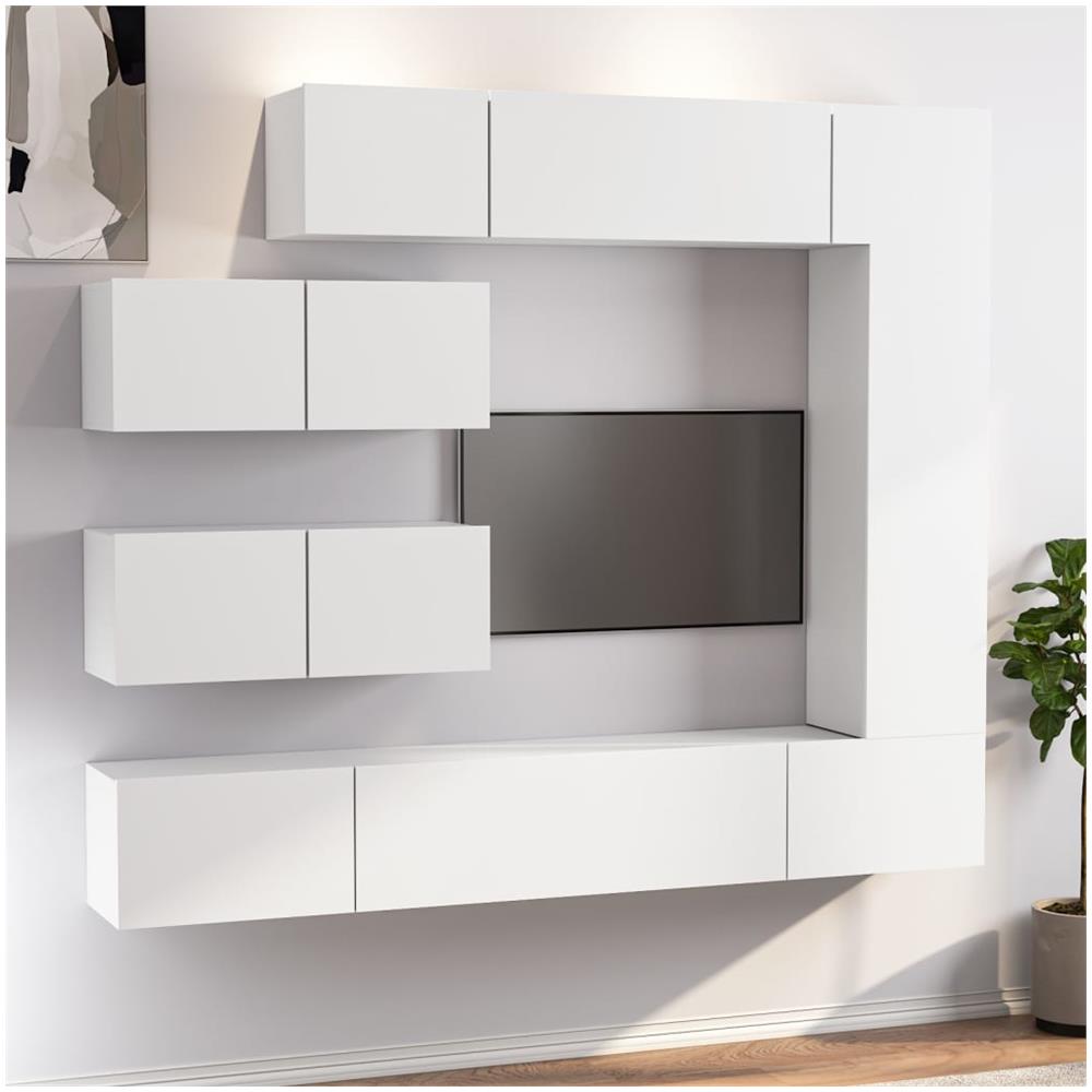 Set Di Mobili Porta Tv 7 Pz Bianco In Legno Multistrato - Foto 1