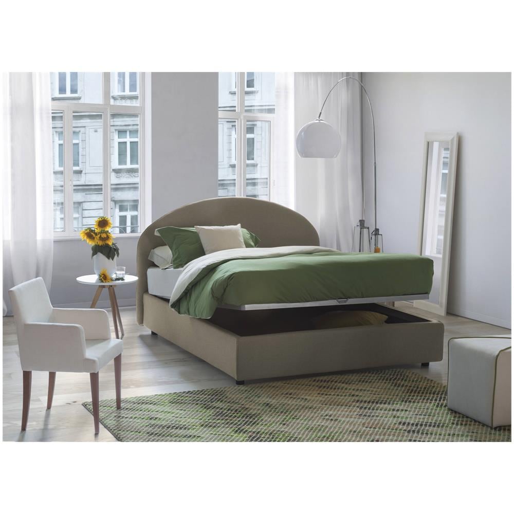 Letto Matrimoniale Giulia, Letto Contenitore Con Rivestimento In Tessuto, 100% Made In Italy, Apertura Frontale, Adatto Per Materasso Cm 160x200, Tortora - Foto 4