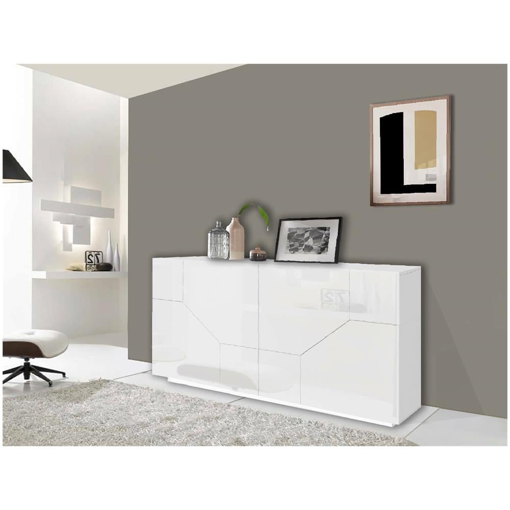 Credenza Stefano, Madia Da Cucina A 4 Ante, Buffet Da Soggiorno, 100% Made In Italy, Cm 200x43h86, Bianco Lucido - Foto 1
