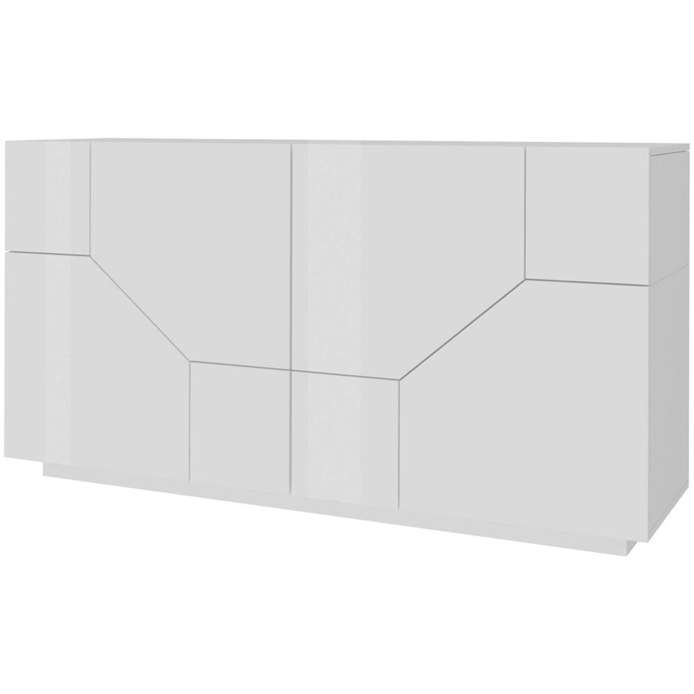 Credenza Stefano, Madia Da Cucina A 4 Ante, Buffet Da Soggiorno, 100% Made In Italy, Cm 200x43h86, Bianco Lucido - Foto 4