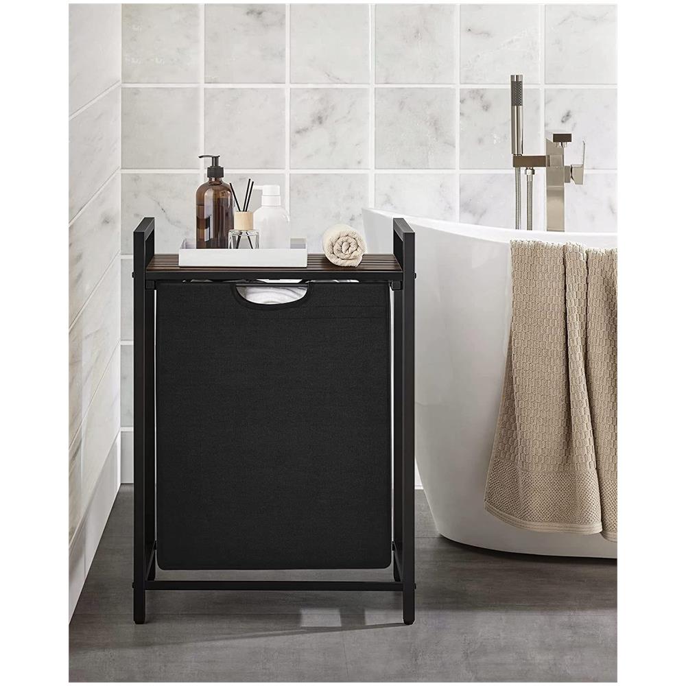 Mobile portabiancheria 65L Marrone Rustico Nero | scomparto singolo - Foto 2
