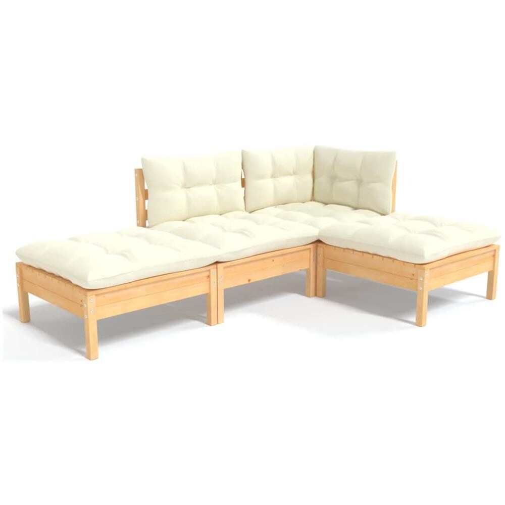 Set Divani da Giardino 4 pz con Cuscini Crema Massello di Pino - Foto 2