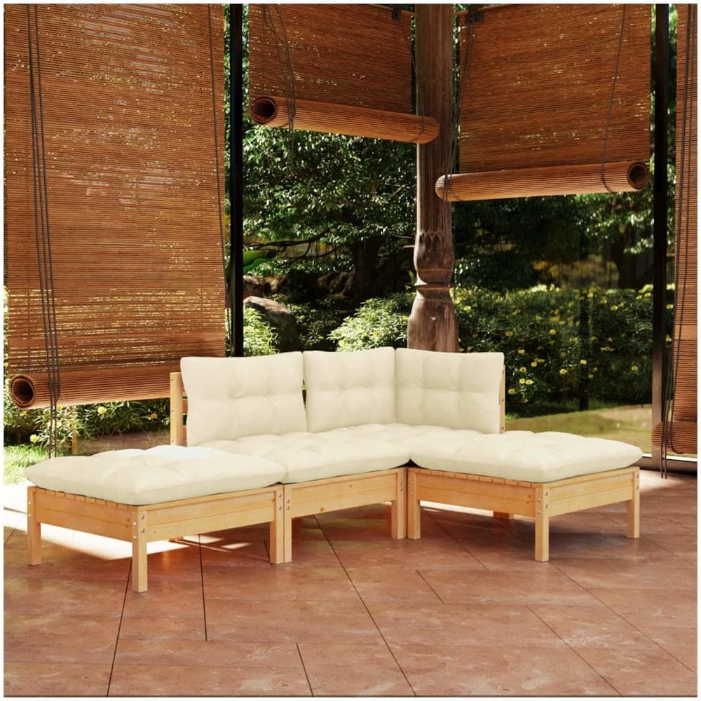 Set Divani da Giardino 4 pz con Cuscini Crema Massello di Pino - Foto 1