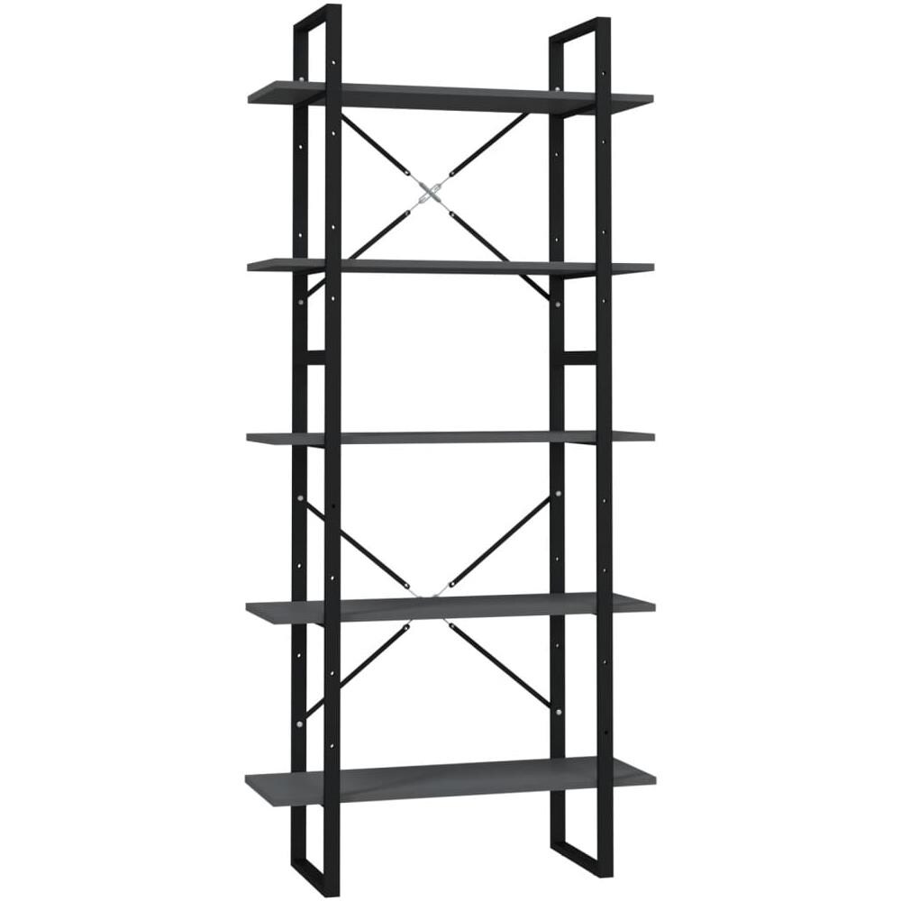 Libreria A 5 Ripiani Grigia 80x30x175 Cm In Truciolato - Foto 2
