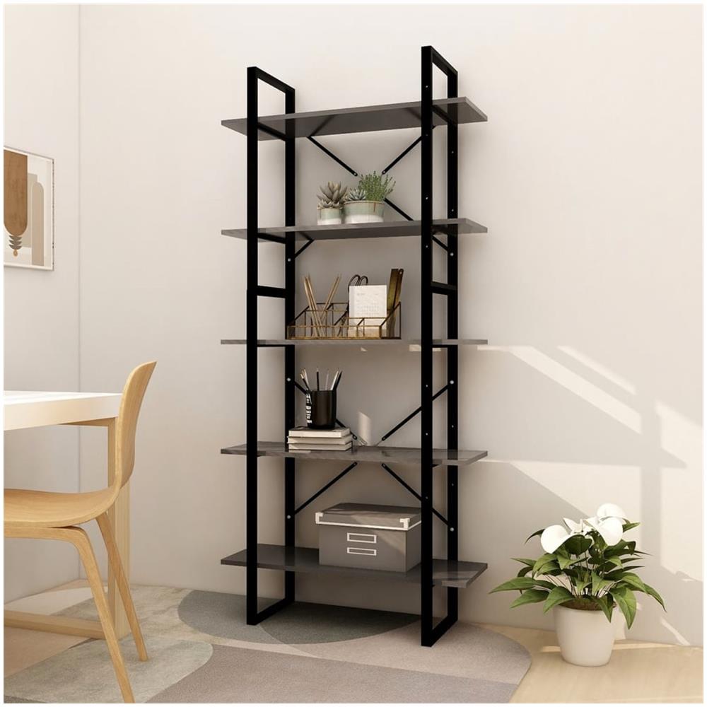 Libreria A 5 Ripiani Grigia 80x30x175 Cm In Truciolato - Foto 1