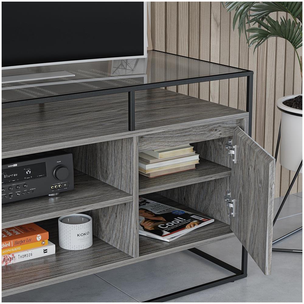 Camley Porta Tv In Vetro E Base In Mdf Rovere Grigio - Foto 6