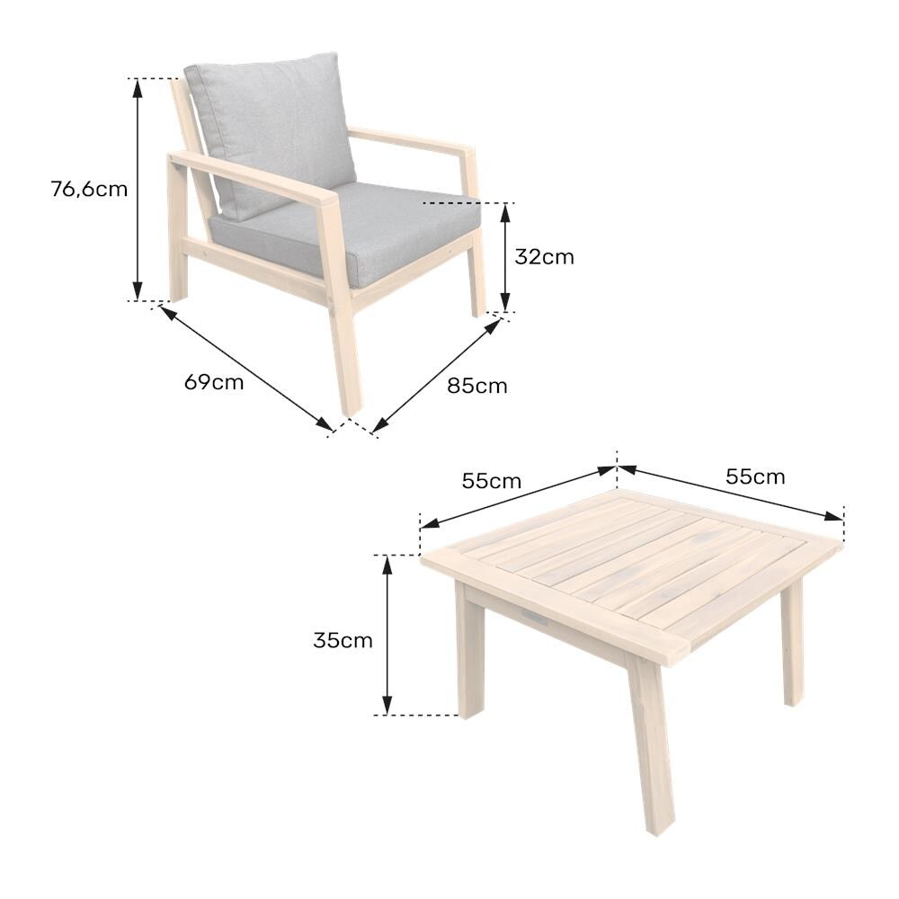 Set Di Mobili Da Giardino In Acacia A 2 Posti Gili - Cuscini Grigi - Foto 2