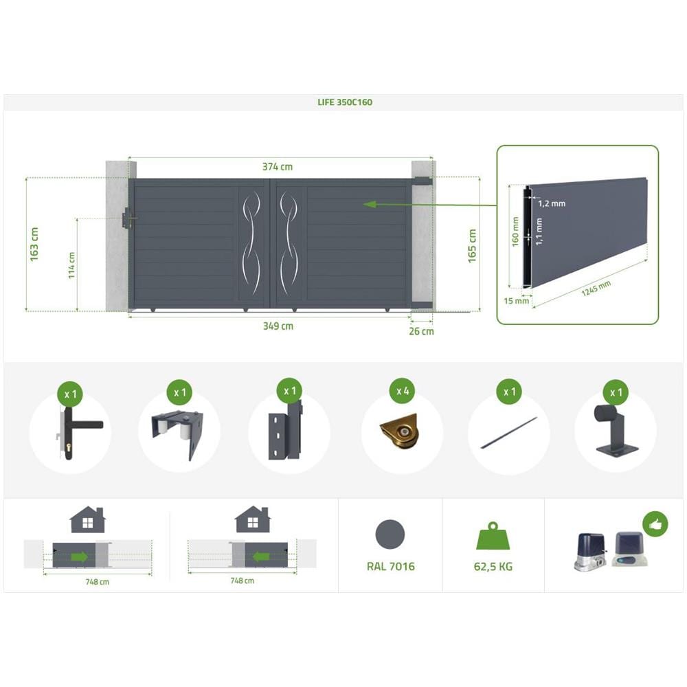 Cancello Scorrevole In Alluminio 3,5m Life 350c160 - Foto 7