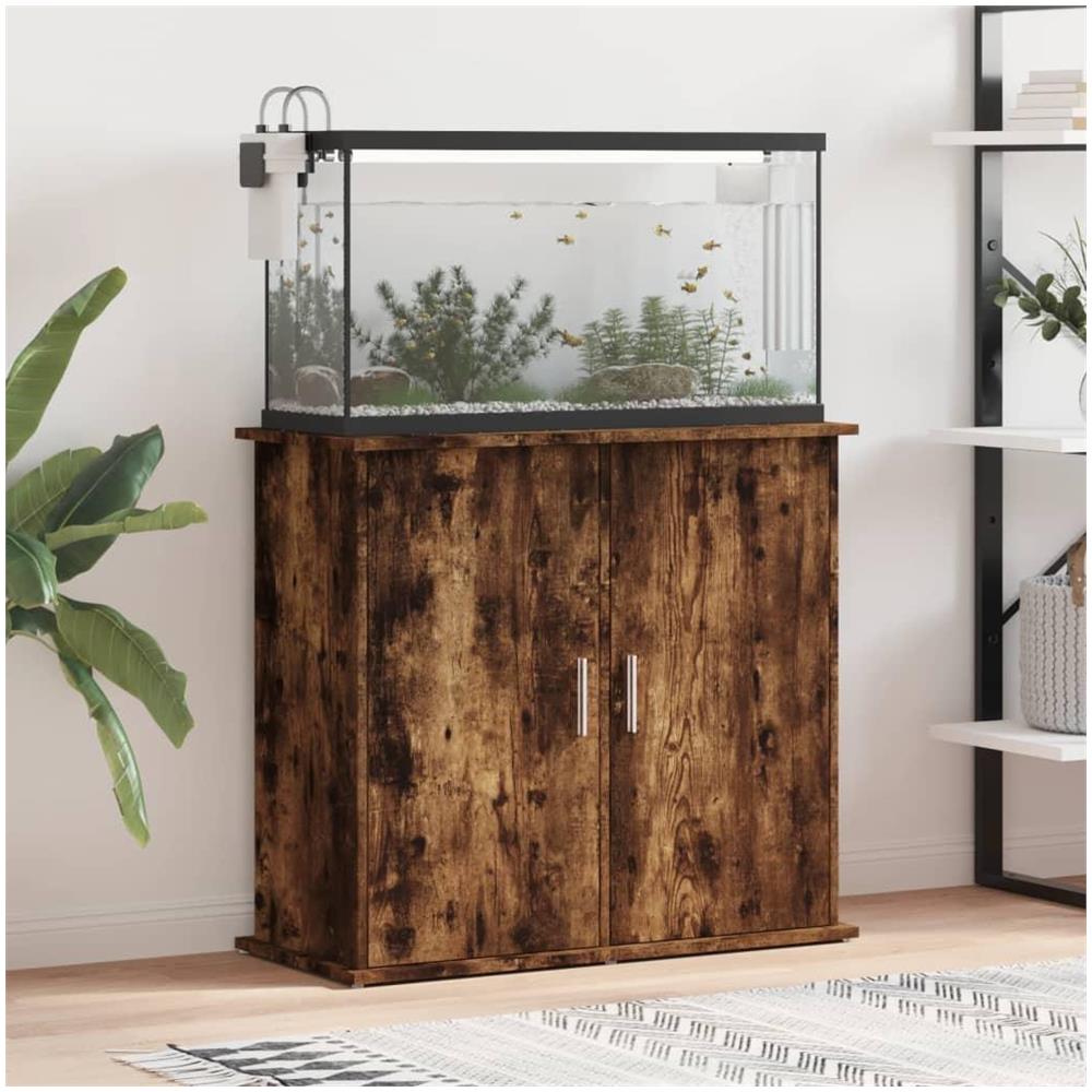 Supporto Acquario 81x36x73 cm in Legno Multistrato Rovere Fumo - Foto 2